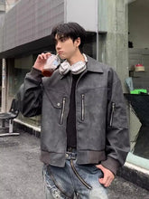 Hearujoy Casual Spring Autumn Jackets Men's Korean Style High-end Short Vintage American Leather Coat Trendy and Cool Motorcycle Jacket